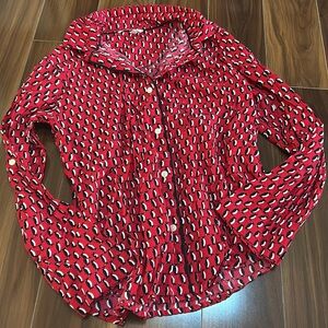 Medium Victoria’s Secret penguins red pajama button down sleep top